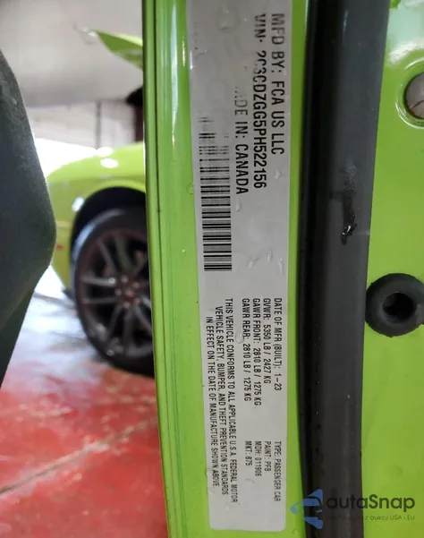 2023 Dodge Challenger Sxt z USA, uszkodzony, nr VIN 2C3CDZGG5PH522156